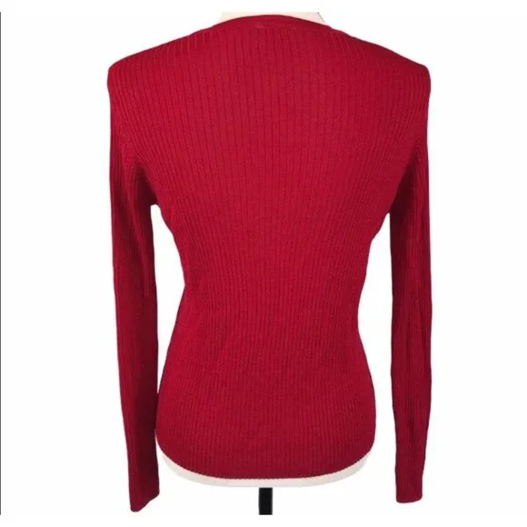 CASLON Red Ribbed Button Front Cardigan Sweater Small - Picture 2 of 3